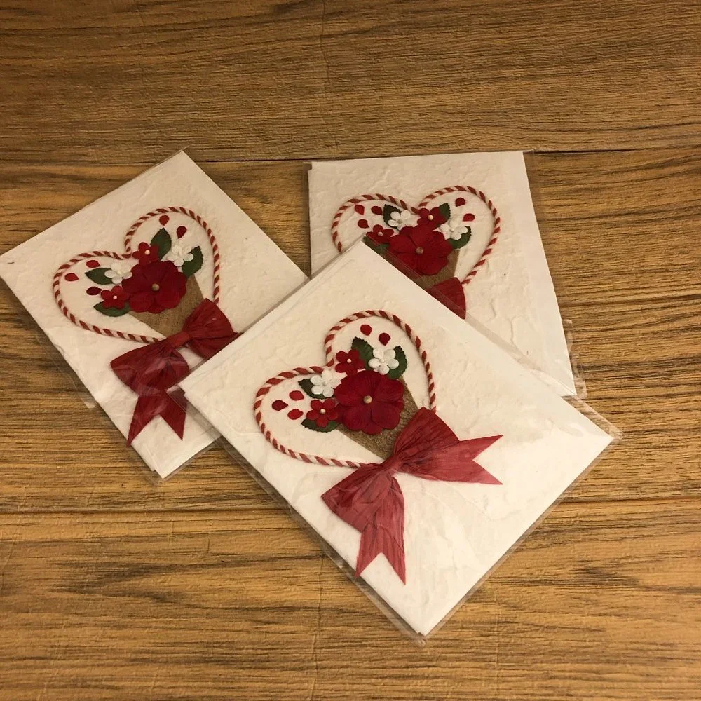 3 Handcrafted greetings love cards for Valentine's day, w/ envelopes
